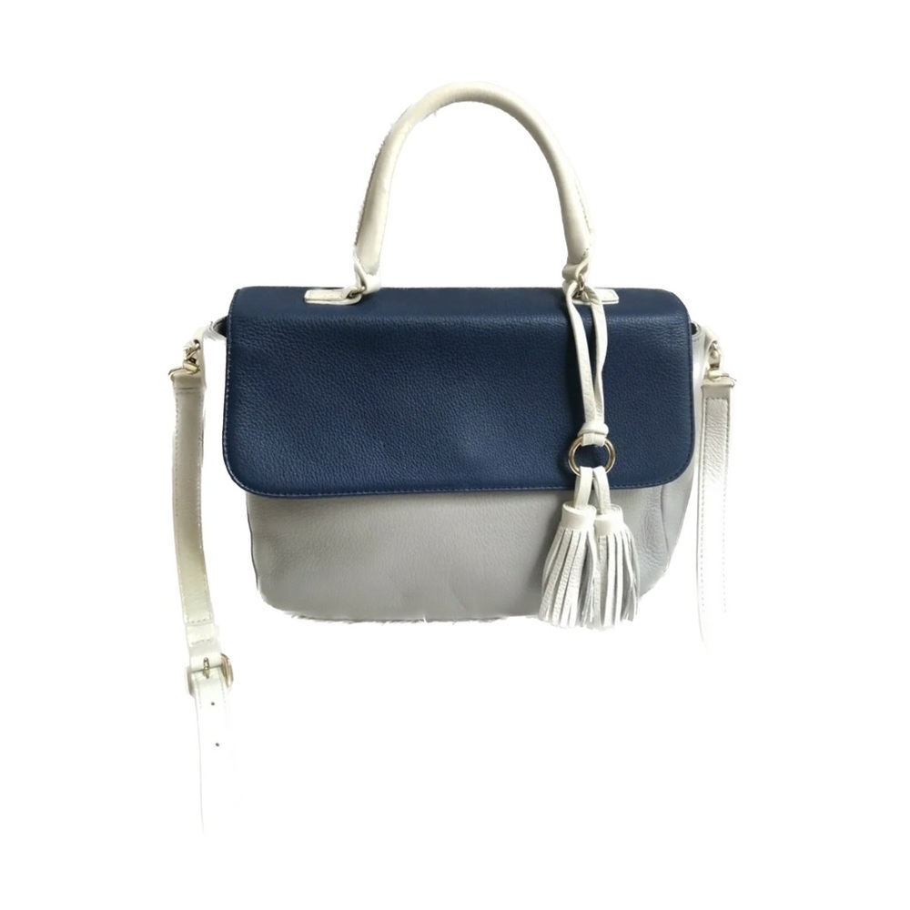 Talbots Colorblock Navy Gray Leather Satchel Bag